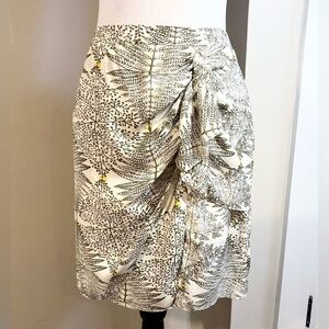 MCGINN Front Ruffle Faux Wrap Fern Print Flirty Mini Career Skirt Womens 8💚